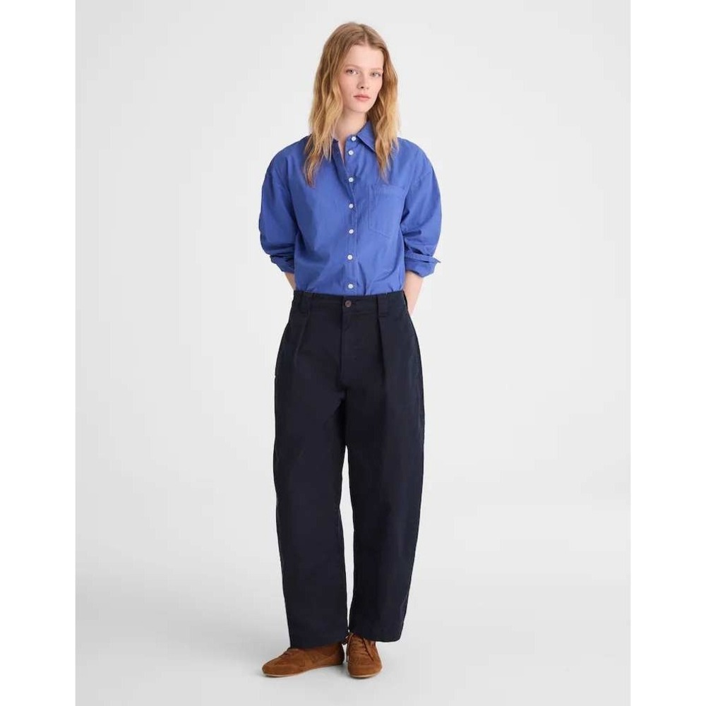 Madewell Barrel Leg Chino Pant Women 31 Navy Blue Pleated Preppy‎ Minimalist